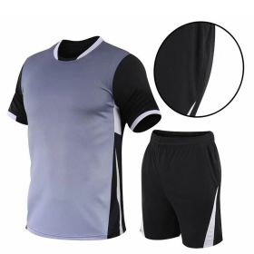 Summer Gradient Digital Printing Loose Short-sleeved T-shirt Two-piece Summer Plus Size Shorts Suit Men (Option: Gray black-L)